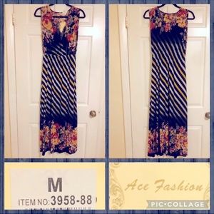 Long Maxi Flower Striped Dress